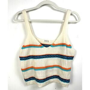 Jolie & Joy Retro Skater Hippie 90's Retro Striped Knit Crop Top Junior Large